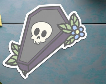 Floral Coffin Sticker: Gothic Skull Design