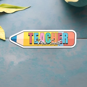 Customizable Teacher Pencil Sticker | Personalized Teacher Name Gift | Classroom Decor