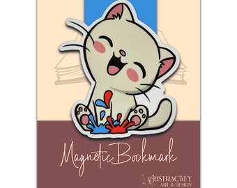 Happy Cat with Paint Bookmark: Kawaii Kitten Reading Accessory