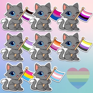 Pride Cat Stickers: Kawaii LGBTQ+ Flags, Planner Decals