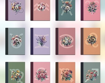 Watercolor Zodiac Birth Flower Hardcover Notebook: Personalized Journal
