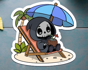 Sticker Beach Day Grim Reaper: zomerskeletontwerp