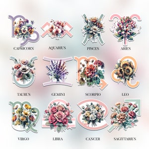 Watercolor Birth Flowers Sticker | Zodiac Floral Art | Zodiac Gift