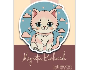 Pink Cat Bookmark: Kawaii Pastel Kitten with Clouds Reading Accessory