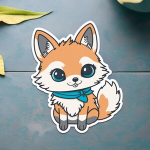 Kawaii Fox with Blue Bandana Sticker | Cute Fox Vinyl Decal | Adorable Animal Sticker for Nature Lovers