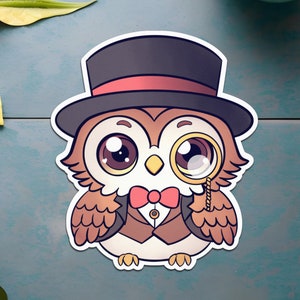 Kawaii Owl with Top Hat Sticker | Cute Woodland Gentleman Design | Vinyl Sticker for Planners, Laptops, and Water Bottles