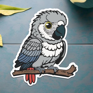 African Grey Parrot Sticker | Bird Art Decal | Cute Parrot Lover Gift for Laptops, Water Bottles, Journals & More
