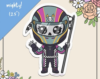 Pegatina Kawaii Grim Racer: Diseño de la Parca de Carreras