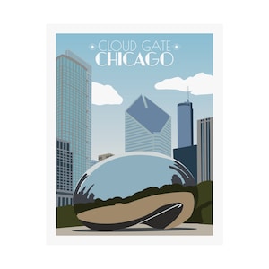 Cloud Gate Chicago Art Print: Minimalist Skyline Poster