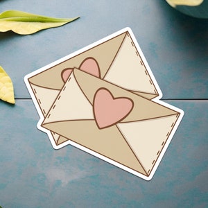 Pegatina de carta de amor / Sobre kawaii con diseño de corazón / Bonita pegatina de vinilo para planificadores y San Valentín