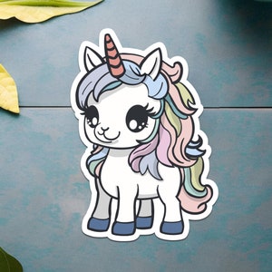 Cute Kawaii Unicorn Sticker | Pastel Rainbow Unicorn Decal | Adorable Vinyl Sticker for Journals