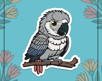African Grey Parrot Sticker: Tropical Bird Design