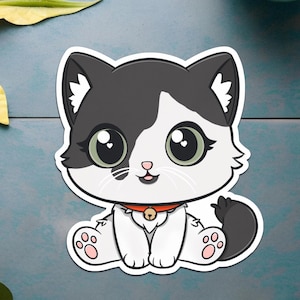 Kawaii Tuxedo Cat Sticker: Adorable Vinyl Decal
