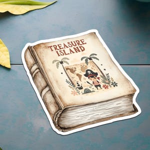 Adesivo del libro &quot;L&#39;isola del tesoro&quot; / Arte pirata vintage / Regalo per gli amanti dei libri kawaii