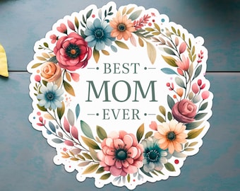 Pegatina "La mejor mamá del mundo": Diseño floral en acuarela