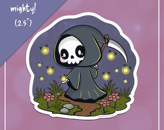 Pegatina de la Parca con Luciérnagas: Diseño gótico kawaii