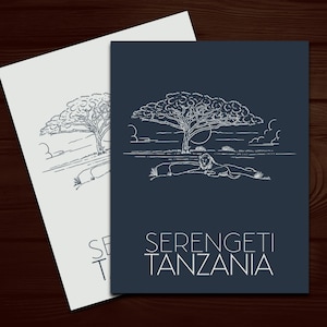 Stampa artistica Serengeti Tanzania / Stampa murale minimalista con paesaggio safari / Poster di viaggio sulla fauna selvatica africana / Decorazione per la casa ispirata alla natura