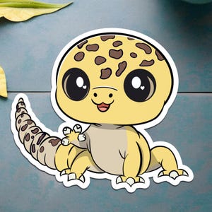 Cute Leopard Gecko Sticker | Kawaii Reptile Vinyl Sticker | Lizard Lover Gift | Custom Option