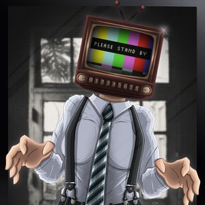 Glitch The TV Head Kawaii Mystical Fantasy Monster TV Girl Kawaii Art Print (A4/A5)