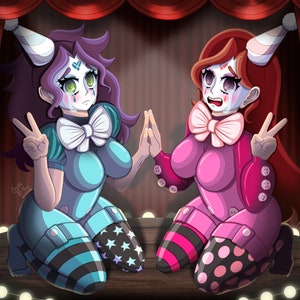 Rosey And Abigail Sad Clown Girls Mystical Fantasy Monster Art Print (A4/A5)