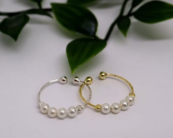 Anxiety ring, Fidget ring for her, Spinner ring gift for woman, Pearl ring, Gift for her