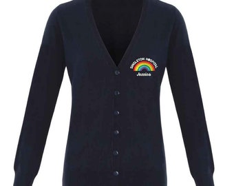 Embroidered Rainbow Cardigan: Personalized Healthcare Uniform