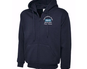 NHS Hoodie Custom NHS Logo Design Full Zip Hoodie Staff Uniform Zip Hoodie Personalised NHS Embroidered Hoodie with Logo & Text