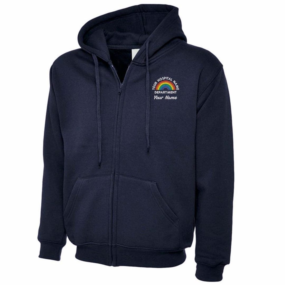 Healthcare Personalised Rainbow Zip Hoodie Custom Hospital