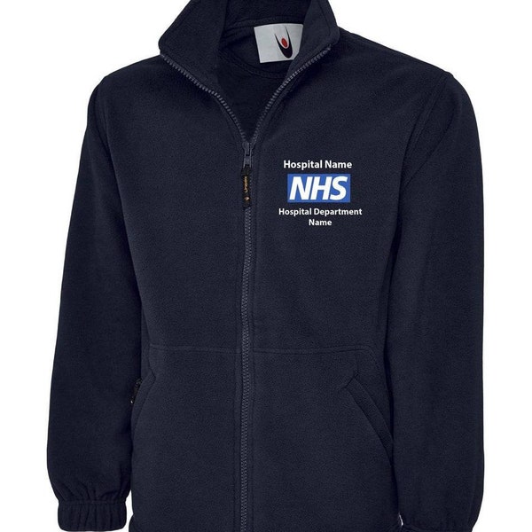 NHS Fleece Jacket Personalised Embroidered Logo Staff Uniform. Discount for larger team runs.  (compliant with NHS identity guidelines).