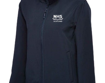 NHS Scotland Softshell Jacket Personalised Embroidered NHS scotland Logo and Personalised text. 3 Layered Jacket