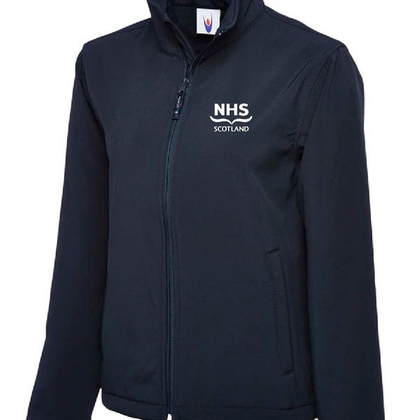 NHS Scotland Softshell Jacket Personalised Embroidered NHS scotland Logo and Personalised text. 3 Layered Jacket