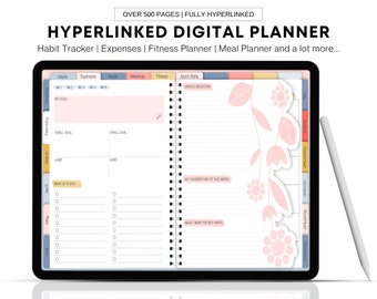 Planificador digital 2026-2027 / PDF con hipervínculos florales / Planificador GoodNotes para iPad / Productividad diaria, semanal y mensual