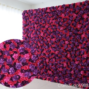 Fake Flower Wall Decor,Luxury Fuchsia purple Artificial Flower Wall Backdrop For Wedding Party Shop Holiday Decor,Rose Flower backdrop wall