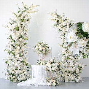 Arco per matrimonio con rose artificiali color avorio, fila di fiori, composizione floreale per matrimonio, colonna floreale per matrimonio, sfondo per feste ed eventi, fiori per pergolato
