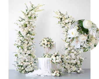 Wedding Archway Artificial Ivory Rose Floral Row,Flower Row Arrrangement Marriage Wedding Pillar Flower,Party Event backdrop,Arbour Flowers