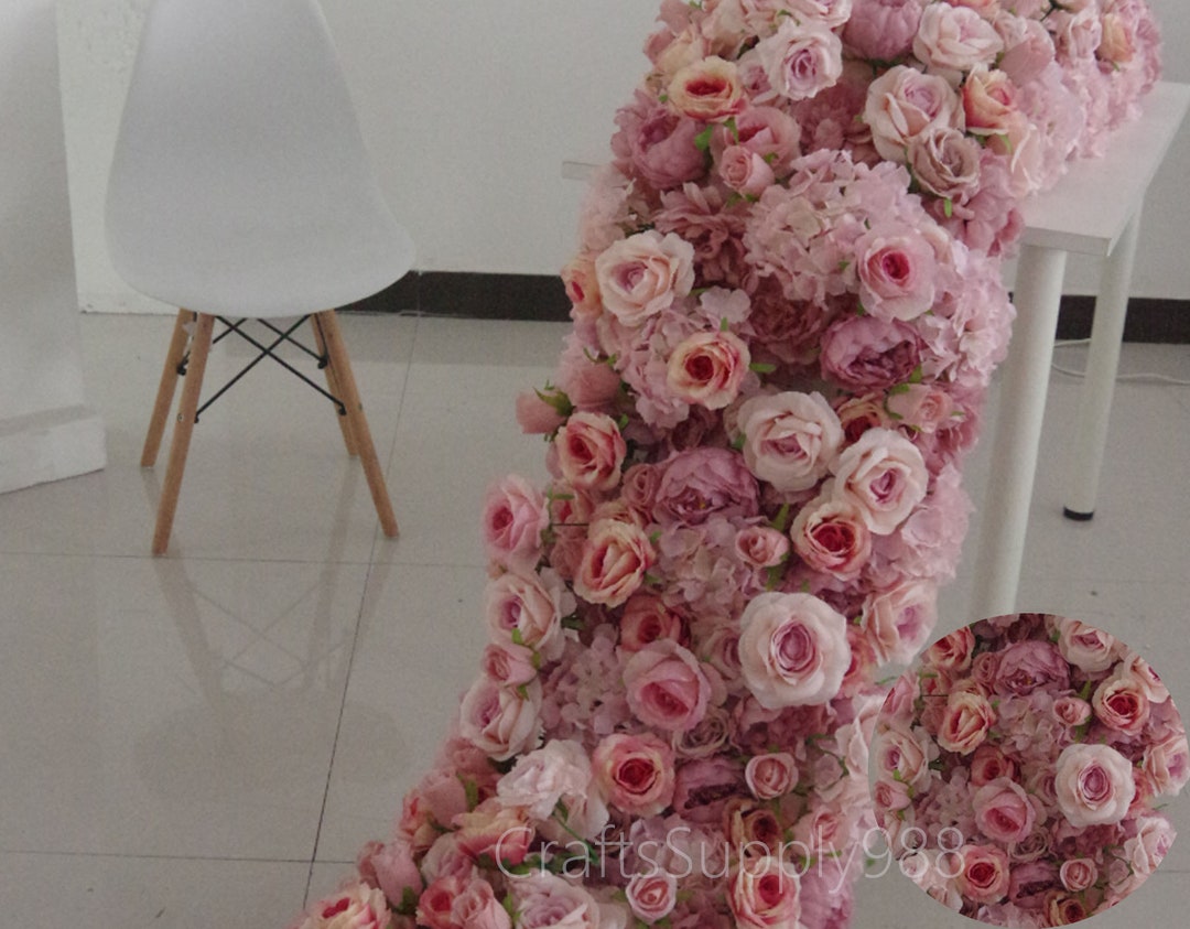 Long Table Row Roses Hot Sale Pink Rose Hydrangea Flower Row,wedding Table Centeriece,custom ...