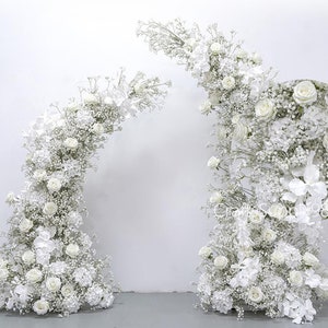 Wedding Archway White Gypsophila Rose Artificial Floral Row,Baby's Breath Flower Row Arrrangement Wedding Pillar Flower,Event Arbour Flower