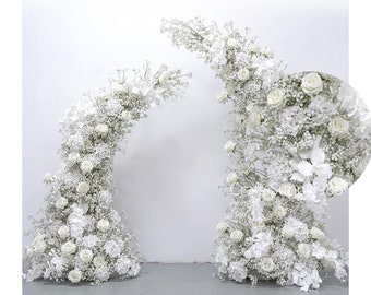Wedding Archway White Gypsophila Rose Artificial Floral Row,Baby&#39;s Breath Flower Row Arrrangement Wedding Pillar Flower,Event Arbour Flower