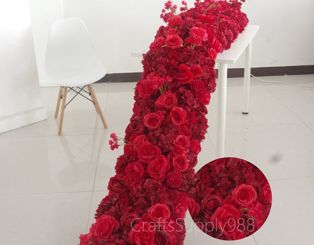 Long Table Row Roses Charming Red Rose Hydrangea Flower Row,wedding Table Centerieces,table ...
