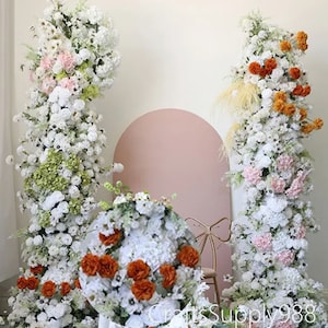 5D Wedding Arch Colorful Flower Artificial Floral,Wildflower Flower Row Arrrangement Wedding Pillar Flower,Party Home Decor Flower Horn Arch