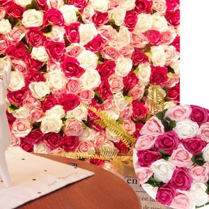 White Fuchsia Pink Rose Flower Panel Artificial Flower Backdrop For Wedding Arangement Baby Shower Party Outdoor Indoor Floral Panel Decor