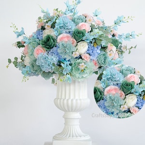 Rose Flower Table Runner,Baby Blue Green Hydrangea Flower Ball Wedding Floral Table Centerpiece Floral Ball Dinner Party Home Business Decor
