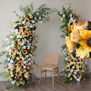 Sunflowers Wedding Archway Flower,Champagne White Flower Row Arrrangement Arch Horn Decor,Party Decor Wedding Pillar Flower,Wedding backdrop