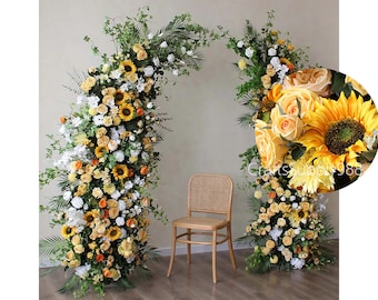 Sunflowers Wedding Archway Flower,Champagne White Flower Row Arrrangement Arch Horn Decor,Party Decor Wedding Pillar Flower,Wedding backdrop