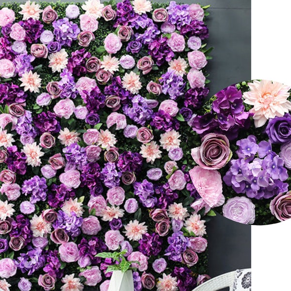 Großhandels populäre Lavendel-Kunstseide-Rosen-Blumen-Wand-Hintergrund für Hochzeitsfest-Boutique-Laden-Dekor-Veranstaltungs-Blumentafel-Foto-Requisiten