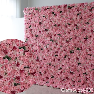 Partihandel Populära Rosa Konstgjorda Sidenrosor Blomma Väggbakgrund För Romantisk Bröllopsfest Butik Heminredning Evenemang Blommig Panel Fotorekvisita