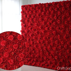 Red Large Rose Flower wall,Red Floral Panel Wall,5D Artificial Flower Wall Photography Backdrop,Wedding Party Salon Home Bridal Shower Decor