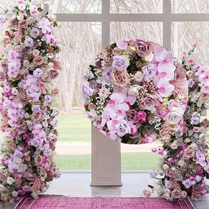 Pink Light Purple Rose Babysbreath Wedding Arch Artificial Floral,Flower Row Arrrangement Wedding Pillar Flower,Arbour Flower,Party backdrop