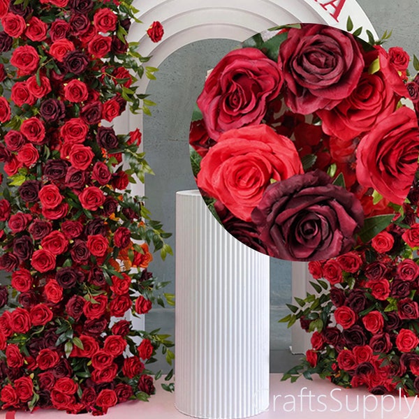 5D Luxury Red Burgundy Rose Greenery Artificial Floral Row Arch,Custom Flower Row Arrrangement Wedding Decor,Marriage Party Wedding backdrop
