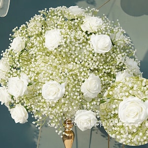 White Rose Baby breath Artificial Flower Ball,Gypsophila Table large centrepiece ball,Wedding Floral Table Centerpiece Mariage Road Lead